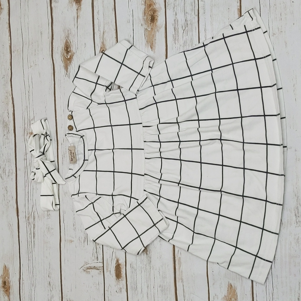 Rorychen White/Black Plaid Dress 110cm/ girl's 4-5